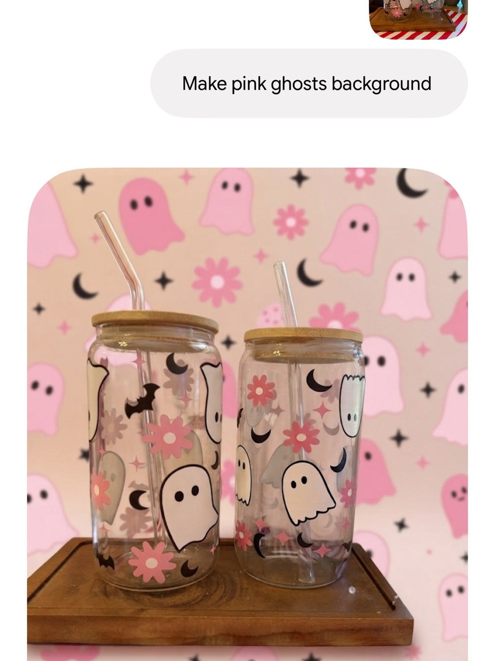 Cute Pink Ghost Glass Jar Tumbler with Straw - Home Party Supplies